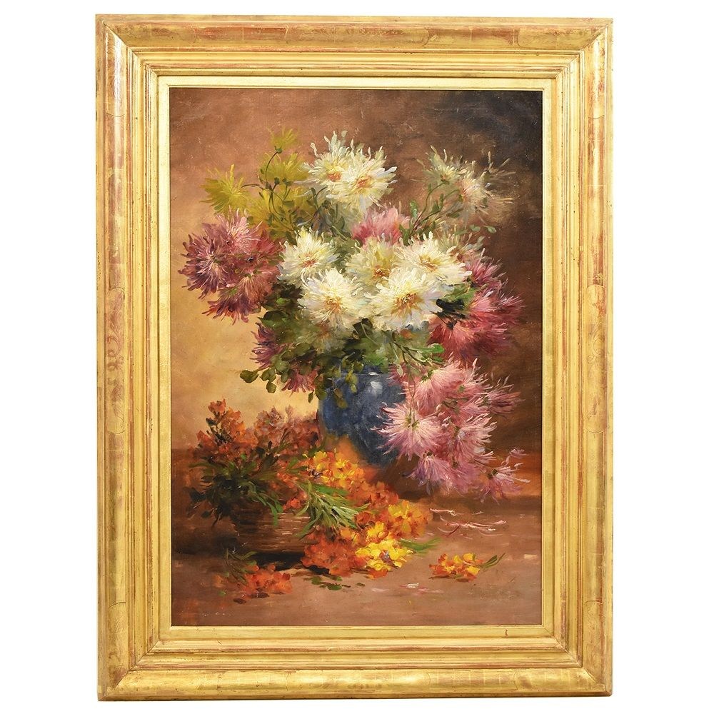 A antique flower painting oil painting flower canvas painting XIX century.jpg